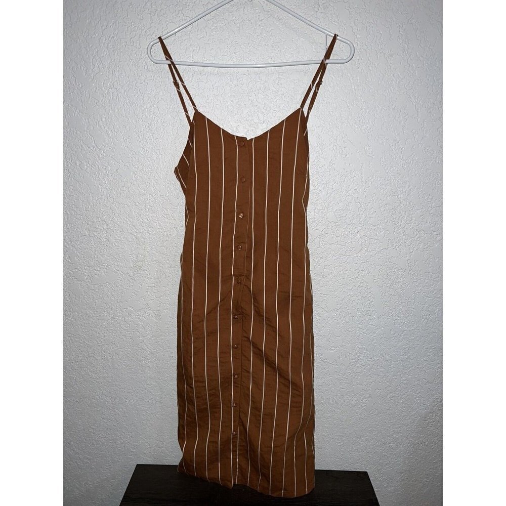 All:row Rust Orange Brown Spaghetti Strap Dress midi sz Large  White Striped 1B